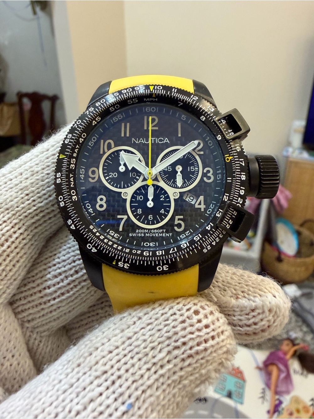 Nautica BFC Chronograph Men's Watch Yellow Strap Black Case 200M Diver N22529G